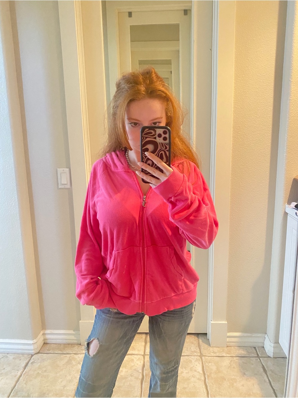 Juicy Couture Hot Pink Zip-Up Hoodie Sweater